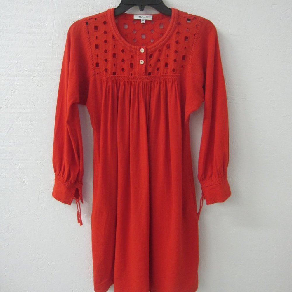 Madewell Linen Blend Tunic Dress Boho Babydoll Red